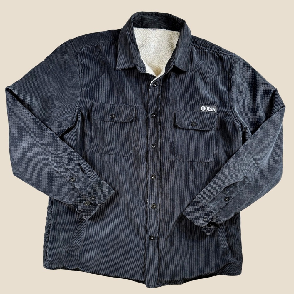 Bolsa Corduroy Jacket Men L Black Sherpa Lined Button Front Shacket‎ Streetwear